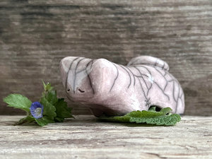 Sleepy pink cat kami sculpture | cute guardian for Shinto, shamanism