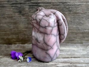 Gentle rabbit kami spirit guardian sculpture | Shinto shamanism raku bunny figure