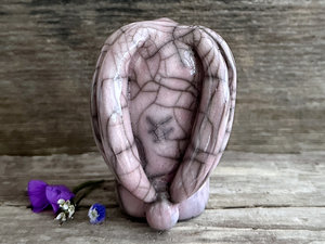 Gentle rabbit kami spirit guardian sculpture | Shinto shamanism raku bunny figure