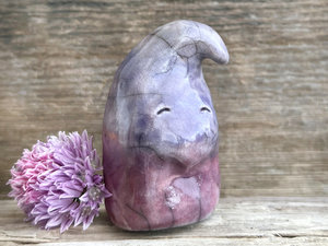 Sleepy evening gnome spirit raku guardian sculpture | Shinto shamanism statue