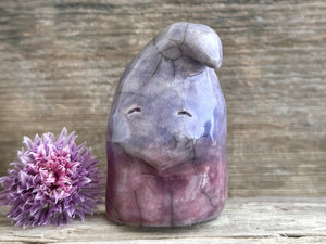 Sleepy evening gnome spirit raku guardian sculpture | Shinto shamanism statue