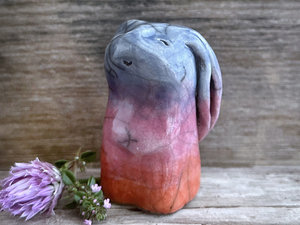 Sleepy dawn rabbit kami spirit guardian sculpture | Shinto shamanism raku bunny figure