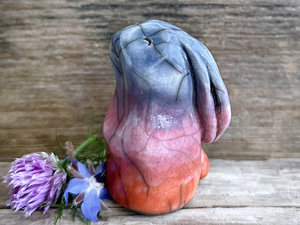 Dawn rabbit kami spirit guardian sculpture | Shinto shamanism raku bunny figure