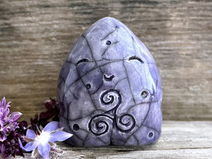 Spiral stone spirit elemental guardian sculpture | Shinto shrine, shamanism celtic folk art