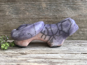 Peaceful dusk kitsune fox kami nature spirit raku statue | Shinto shamanism sculpture