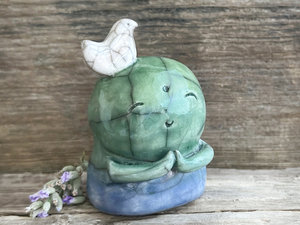 Happy peace Jizo with bird friend raku sculpture | shamanism totem, Shinto shrine