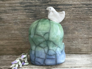 Happy peace Jizo with bird friend raku sculpture | shamanism totem, Shinto shrine