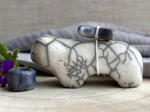 Moon bear guardian spirit raku statue | Shinto kamidana shrine sculpture, shamanism