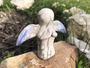 Angel guide statue of peace, spirit of hope raku sculpture