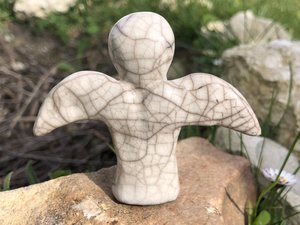 Angel guide statue of peace, spirit of hope raku sculpture