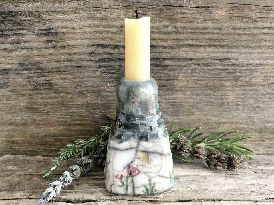 Lavender cottage sculpture, candlestick spirit & fairie house | cosy decor