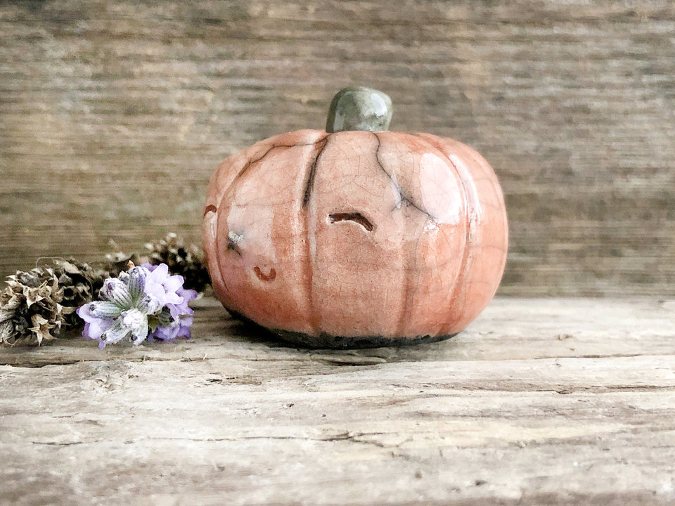 Pumpkin nature guardian spirit statue for Halloween, Samhain, autumn, fall