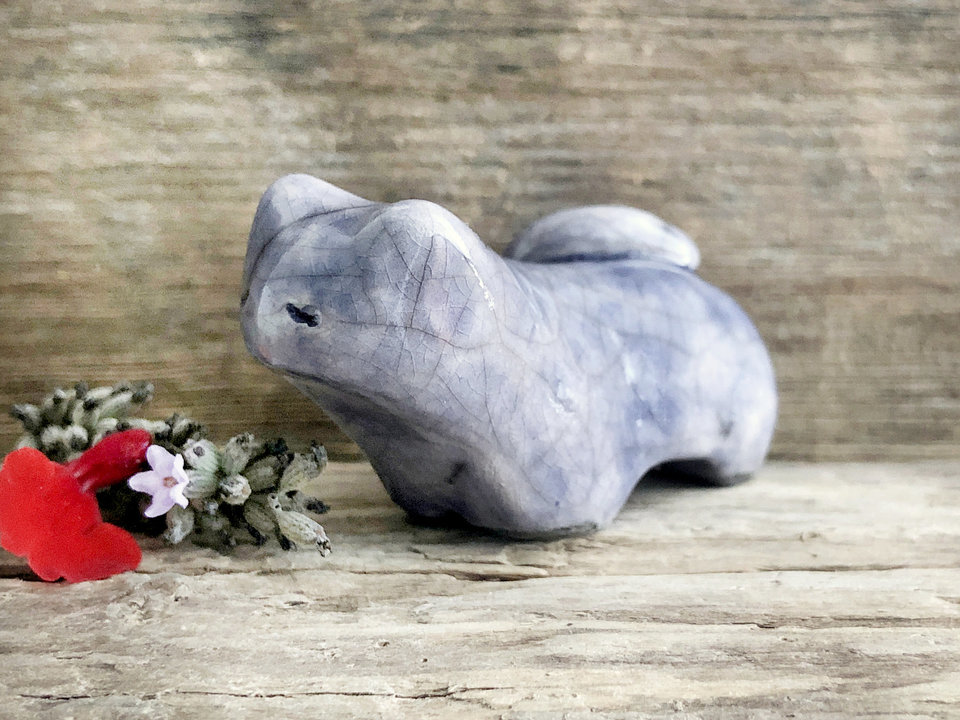 Sleepy cat kami sculpture | cute guardian for Shinto, shamanism totem