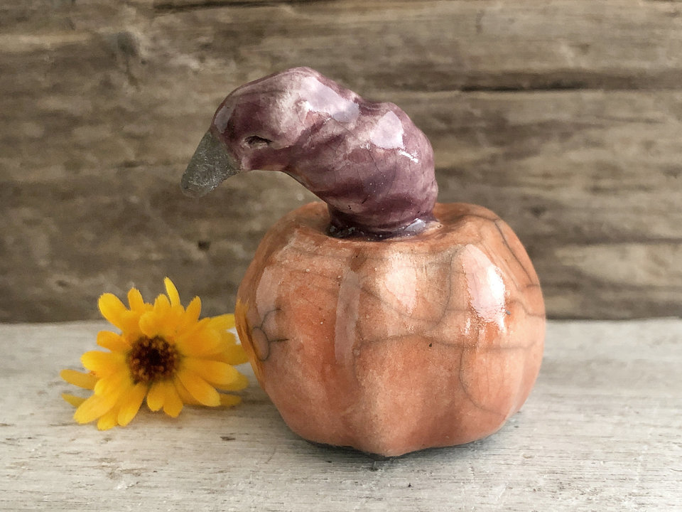 Pumpkin spirit creature autumn raku sculpture | Halloween, Samhain | jack o'lantern decoration, paganism, shamanism, fall, goblincore