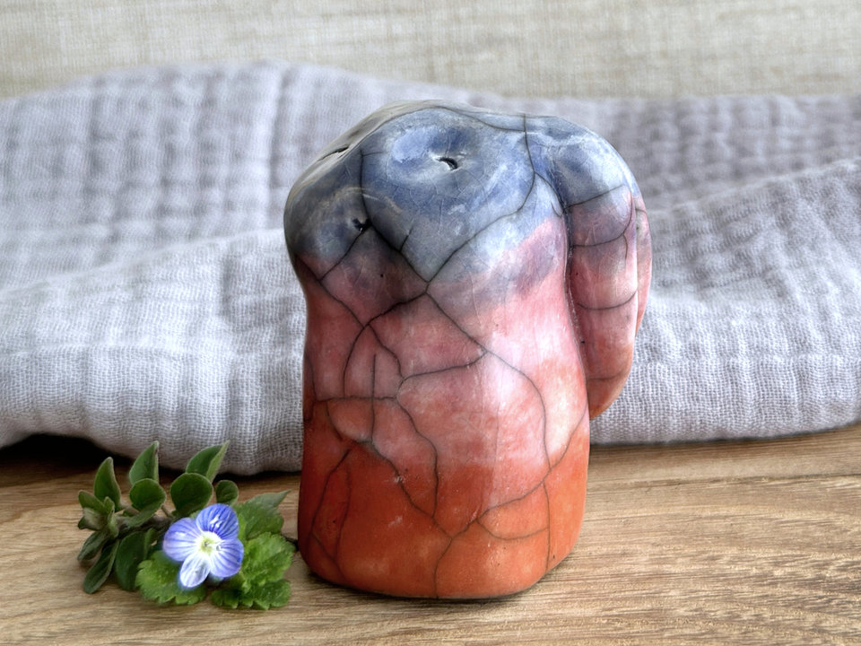 Happy dawn rabbit kami spirit guardian sculpture | Shinto shamanism raku bunny