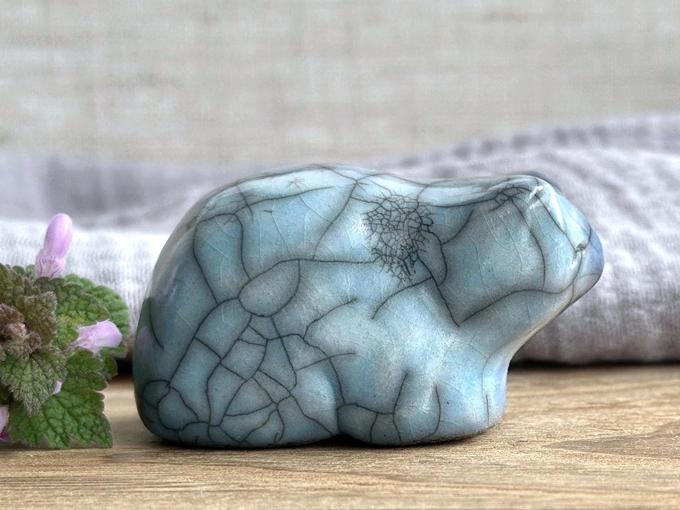 Rain bear guardian nature spirit raku statue | Shinto shamanism sculpture