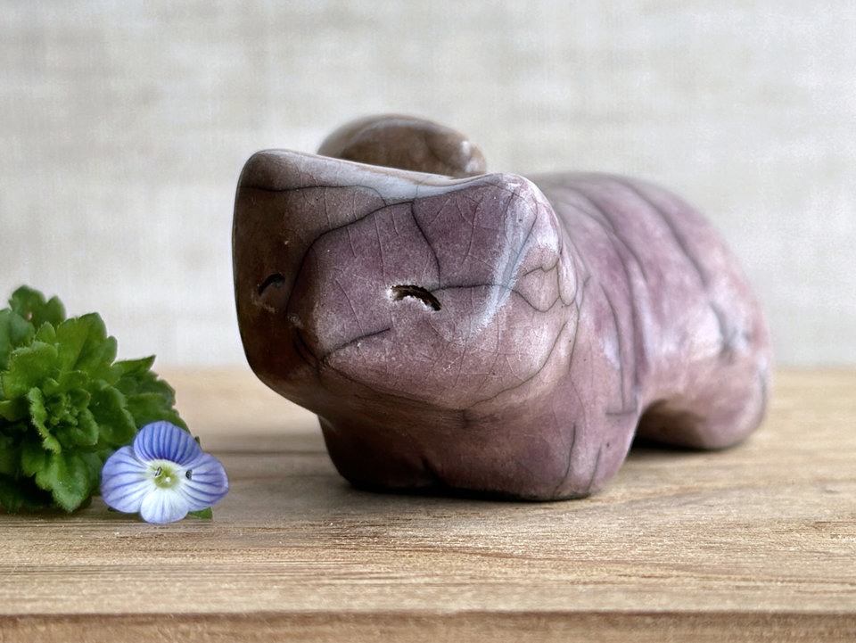 Happy winter kitsune fox kami nature spirit raku statue | Shinto shamanism sculpture