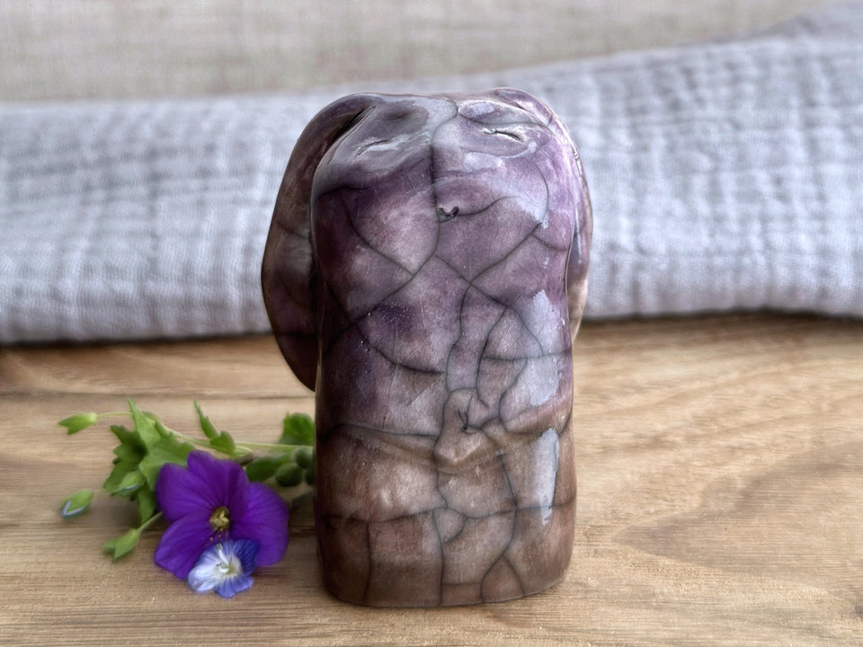 Quiet woodland rabbit kami spirit guardian sculpture | Shinto shamanism raku bunny