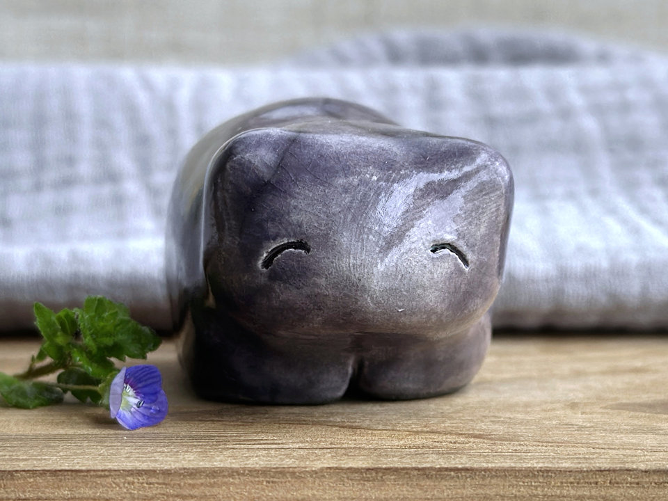 Night cloud bear guardian nature spirit raku statue | Shinto shamanism sculpture