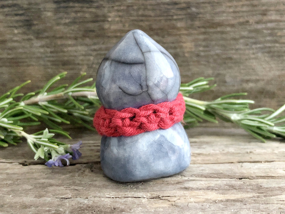 Winter kami spirit, nature elemental raku sculpture | Christmas, solstice statue
