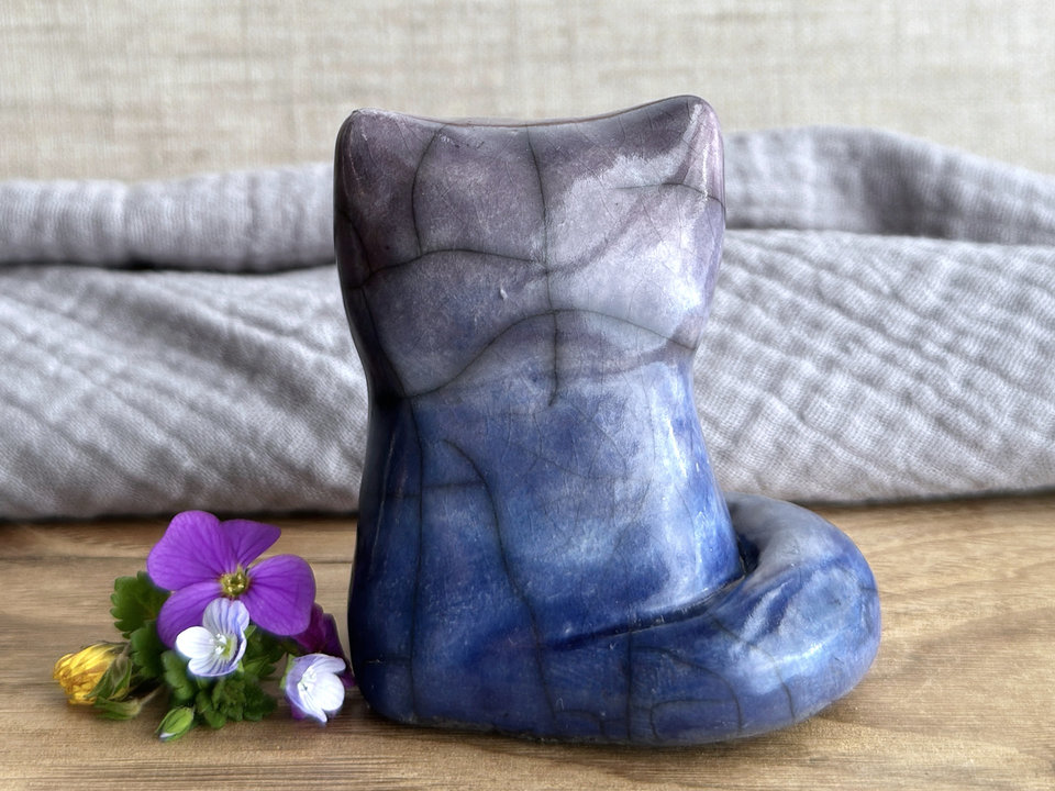 Midnight snow kitsune fox raku sculpture | Shinto Inari, shamanism totem