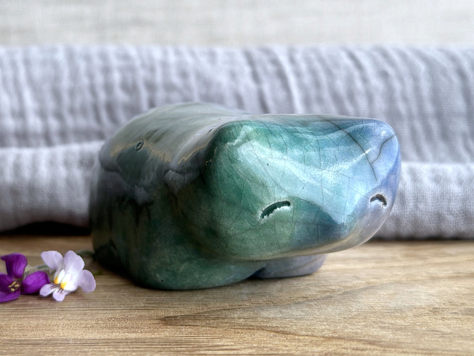 Earth bear guardian nature spirit raku statue | Shinto shamanism sculpture