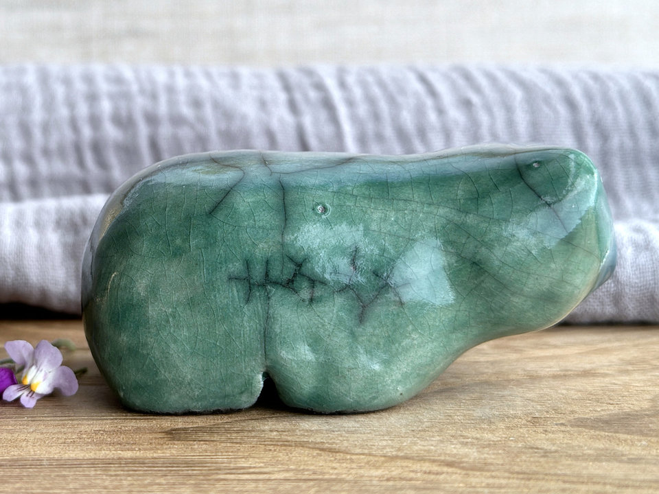 Earth bear guardian nature spirit raku statue | Shinto shamanism sculpture