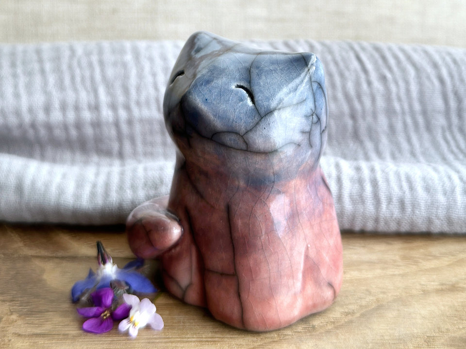 Evening kitsune fox raku sculpture | Shinto Inari, shamanism totem