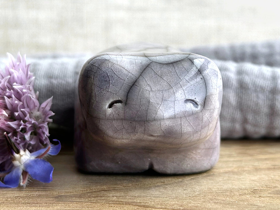 Gentle fog bear guardian nature spirit raku statue | Shinto shamanism sculpture