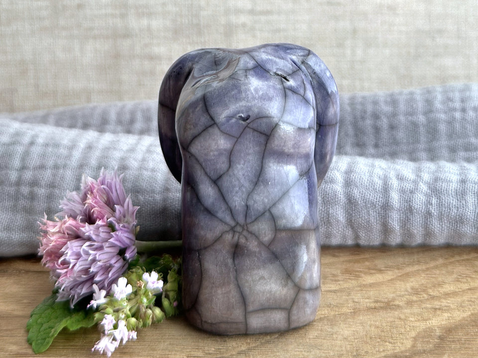 Quiet winter rabbit kami spirit guardian sculpture | Shinto shamanism raku bunny