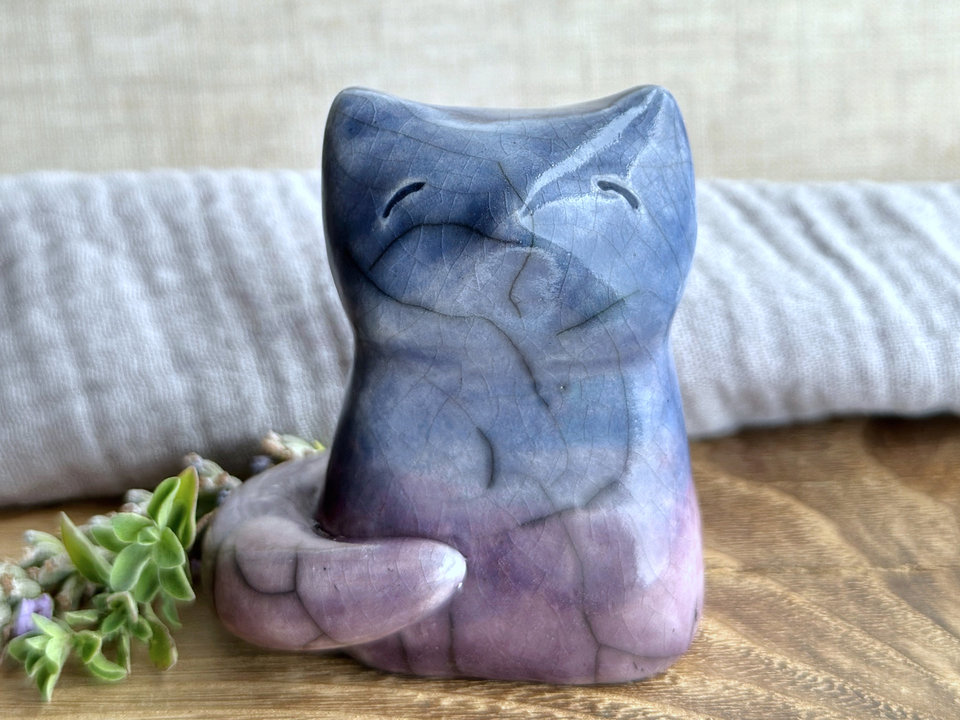 Quiet night kitsune fox raku sculpture | Shinto Inari, shamanism totem