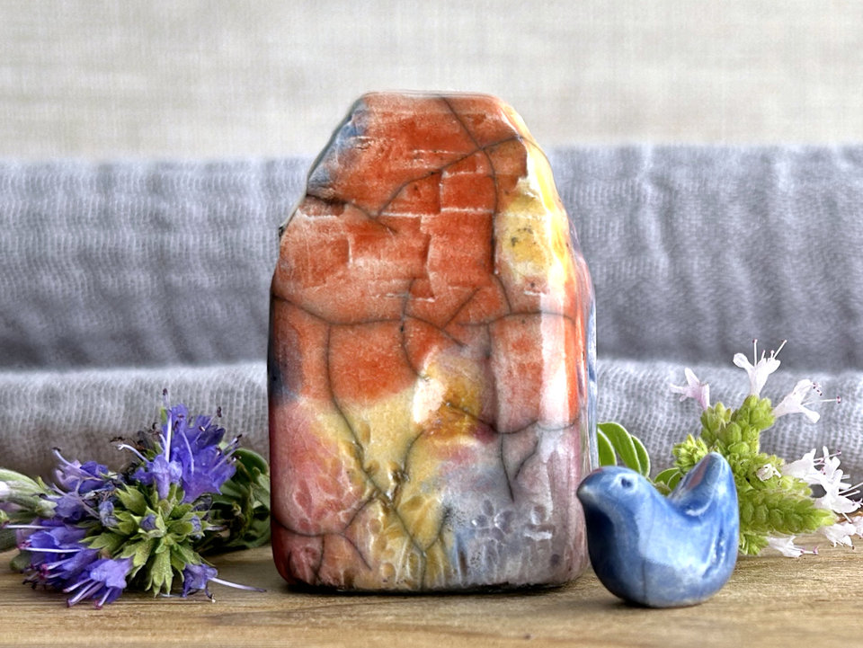 Tiny summer fairie cottage spirit house and bird friend | raku ceramic sculptures