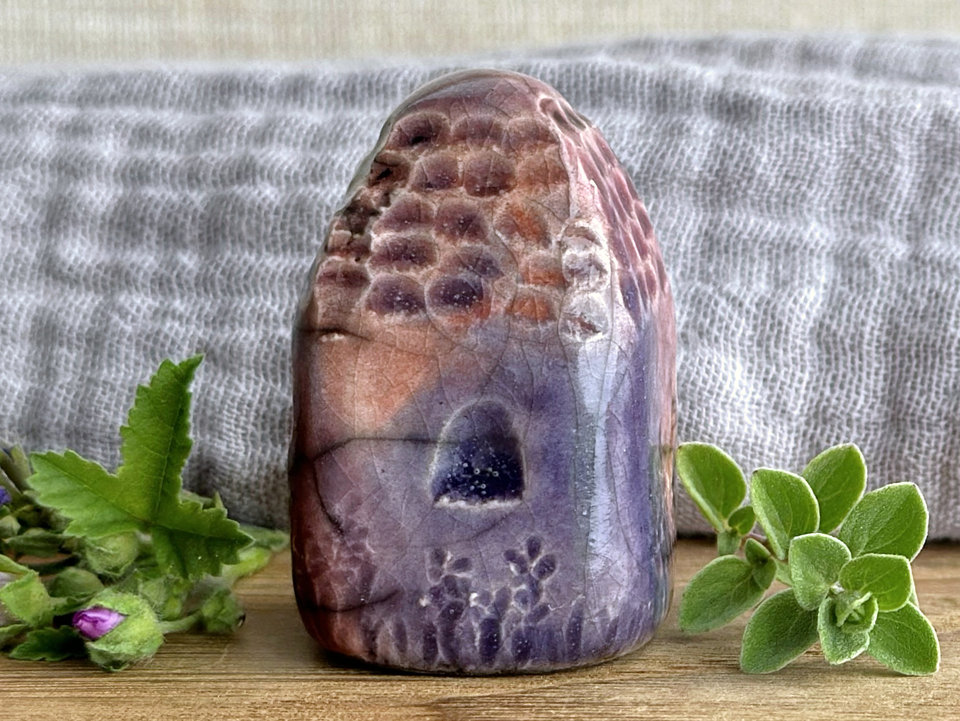 Tiny autumn fairie cottage spirit house | raku ceramic sculpture