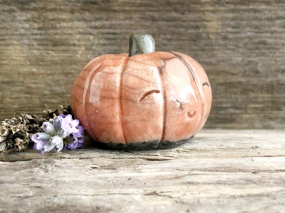 Pumpkin nature guardian spirit statue for Halloween, Samhain, autumn, fall