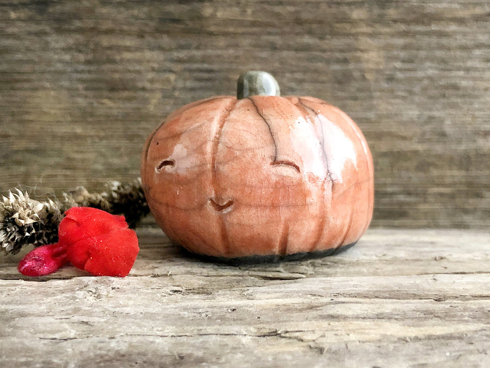 Pumpkin guardian spirit sculpture for Halloween, Samhain, autumn, fall