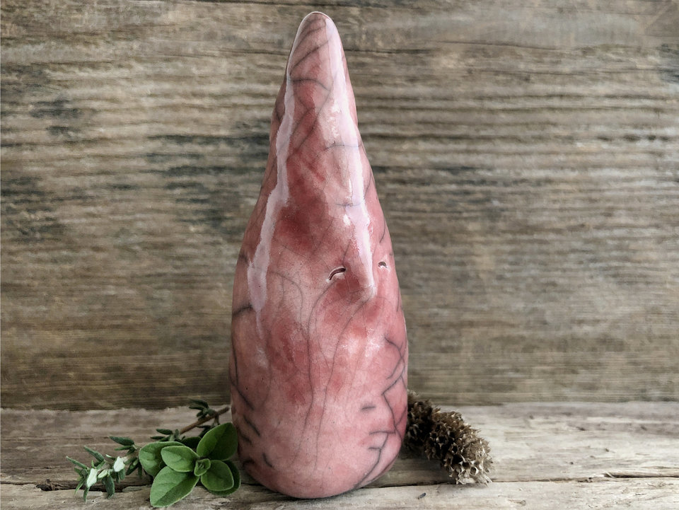Christmas, winter solstice, winter gnome spirit raku sculpture (red)