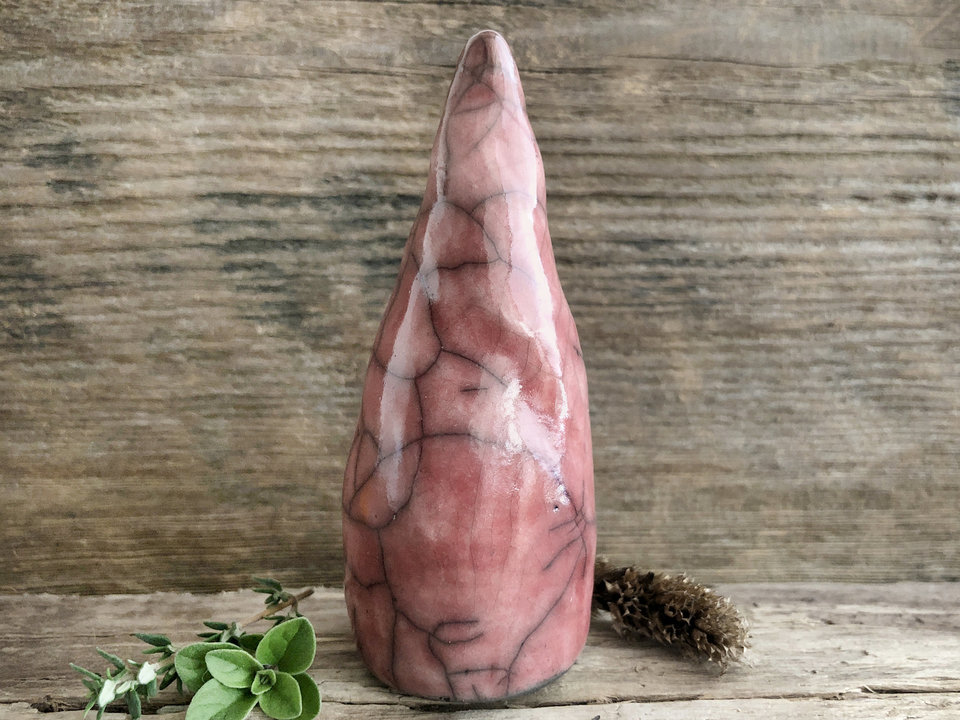 Christmas, winter solstice, winter gnome spirit raku sculpture (red)