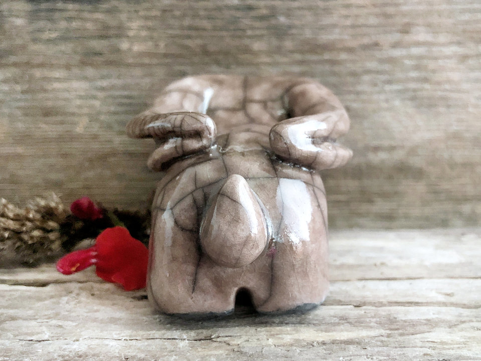 Winter rabbit nature spirit guardian sculpture | Shinto shamanism raku statue