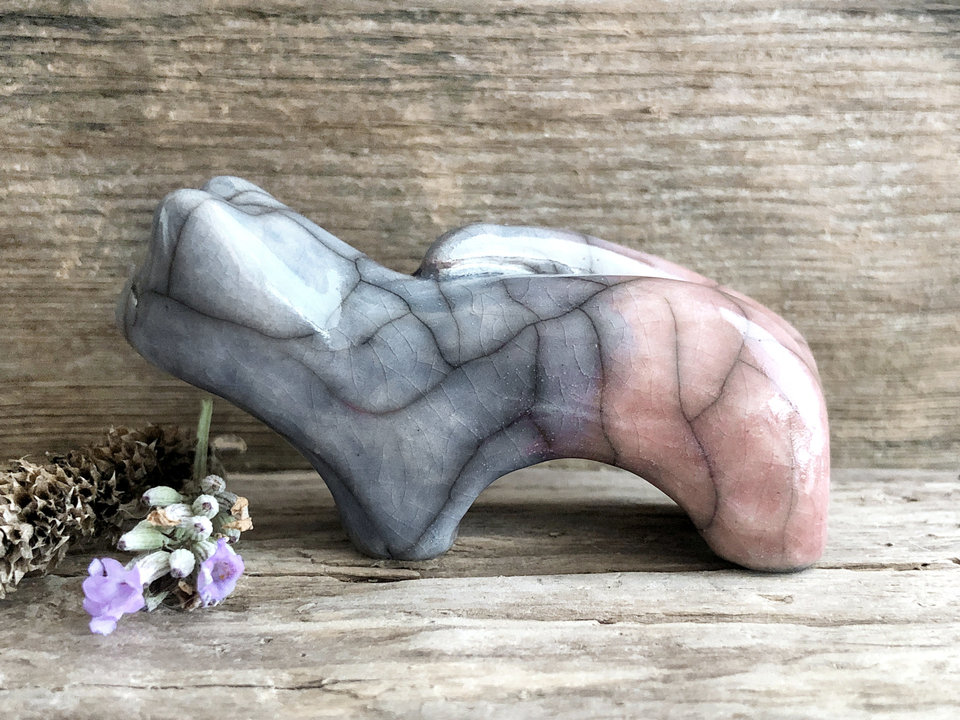 Joyful winter kitsune fox kami nature spirit | Shinto shamanism raku sculpture