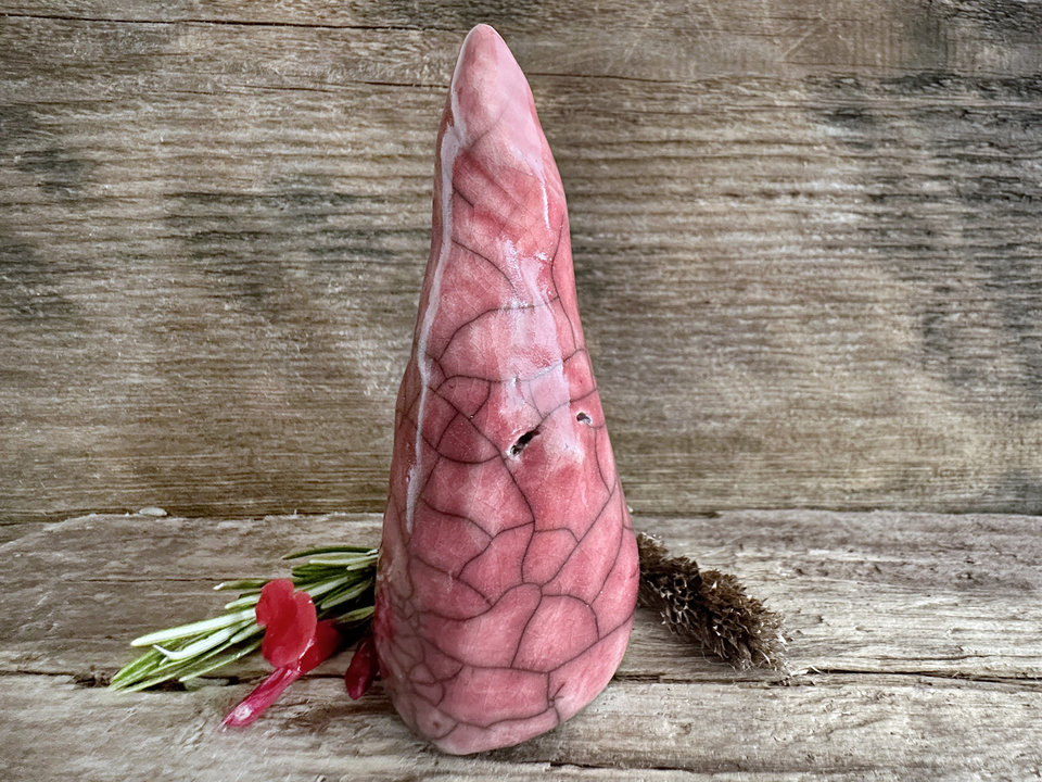 Winter solstice, Christmas, yule gnome spirit raku sculpture (red)