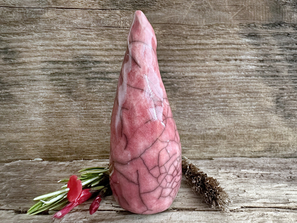 Winter solstice, Christmas, yule gnome spirit raku sculpture (red)