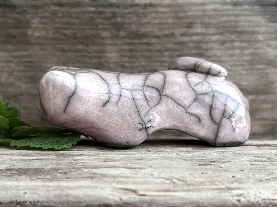 Sleepy pink cat kami sculpture | cute guardian for Shinto, shamanism