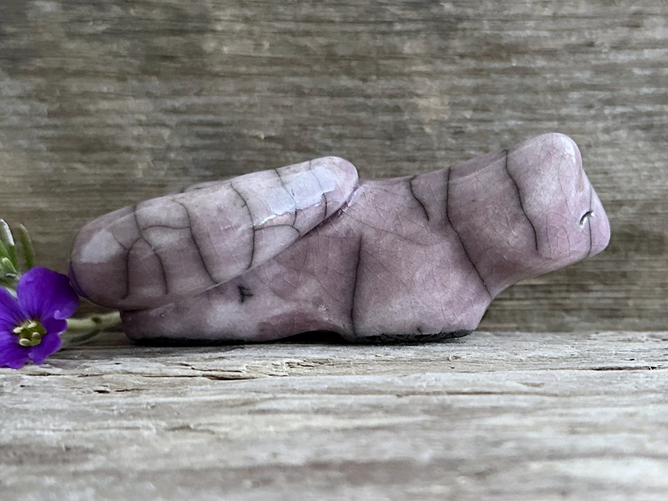 Quiet resting kitsune fox kami nature spirit sculpture | Shinto Inari, shamanism statue