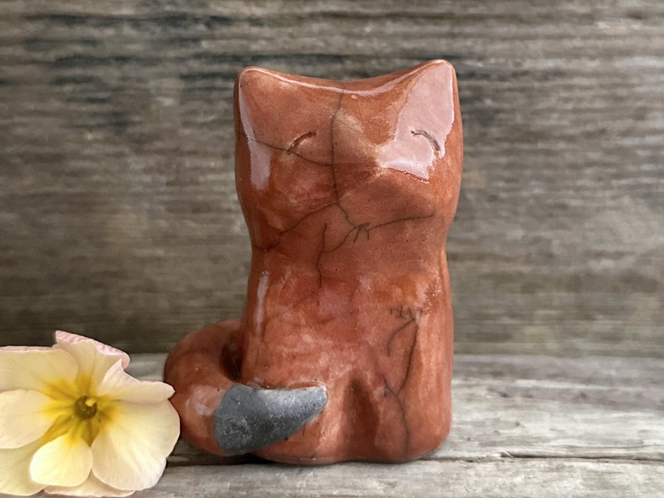 Autumn fire kitsune fox raku sculpture | Shinto Inari, shamanism totem