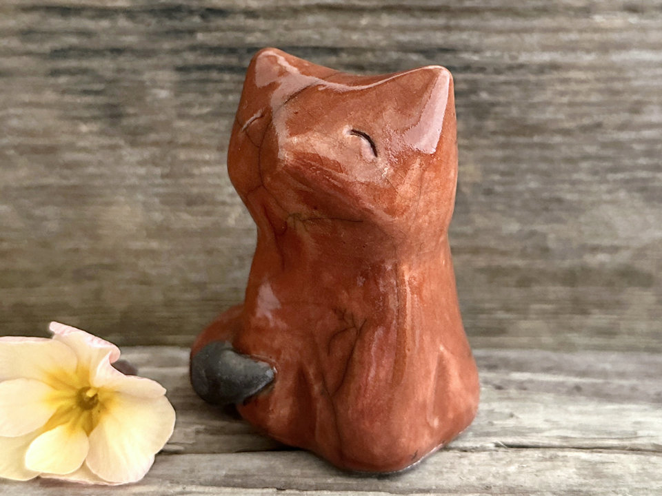 Autumn fire kitsune fox raku sculpture | Shinto Inari, shamanism totem