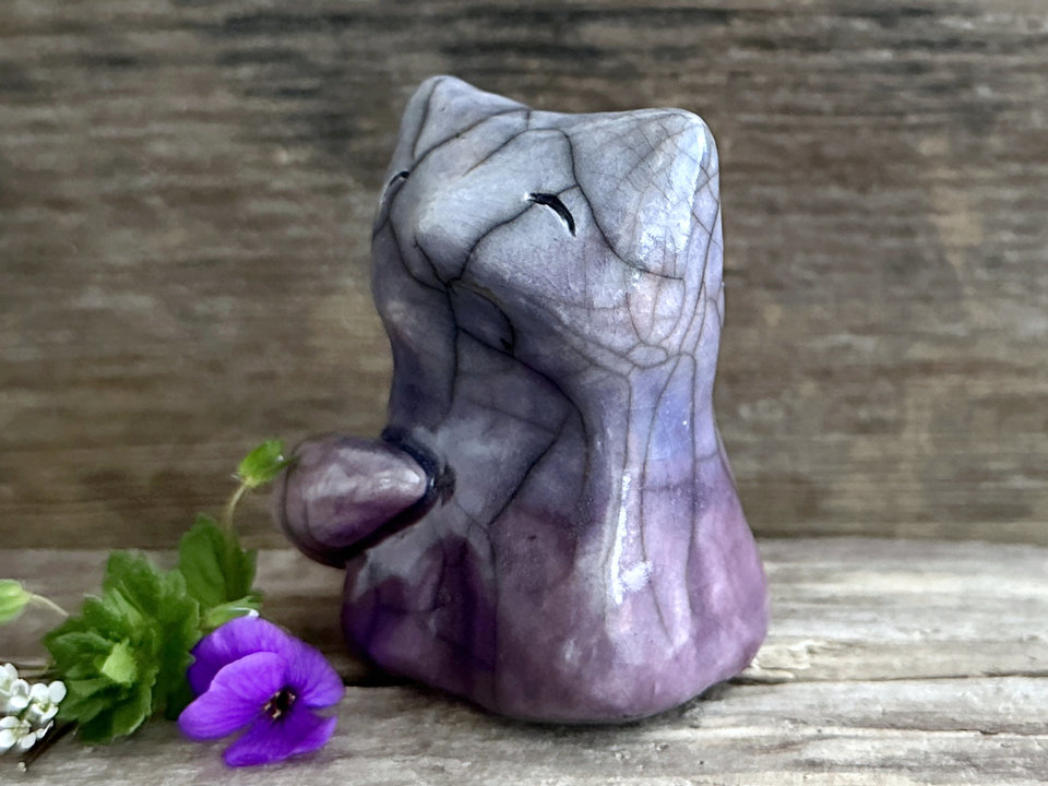 Night moon kitsune fox raku sculpture | Shinto Inari, shamanism totem