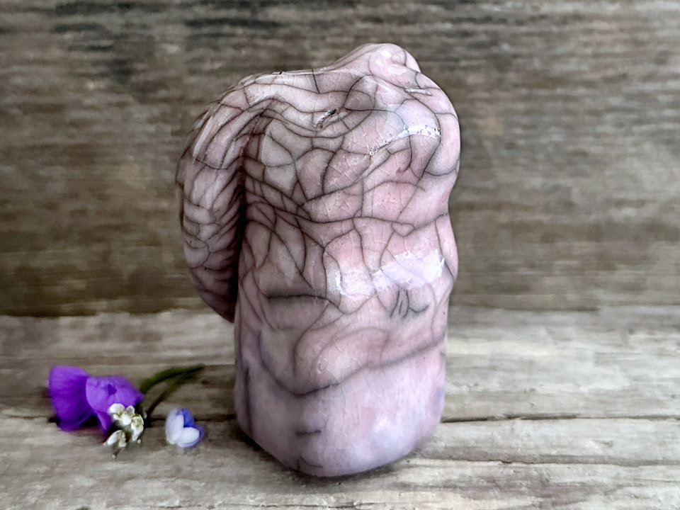 Gentle rabbit kami spirit guardian sculpture | Shinto shamanism raku bunny figure