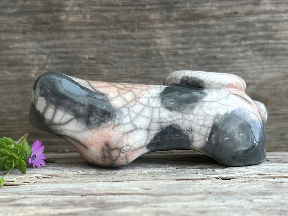 Quiet calico cat kami sculpture | nature spirit guardian figure, Shinto, shamanism