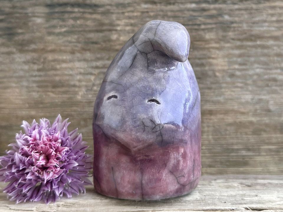 Sleepy evening gnome spirit raku guardian sculpture | Shinto shamanism statue