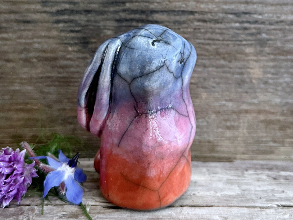Dawn rabbit kami spirit guardian sculpture | Shinto shamanism raku bunny figure